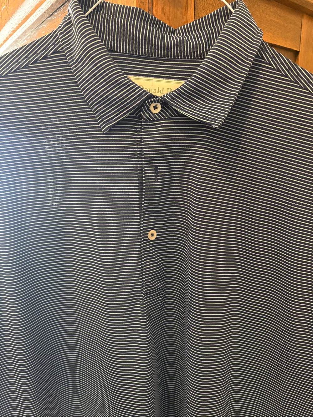 Men's Navy and White Striped Polo Shirt